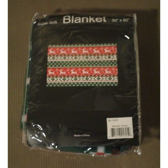 New Reindeer Ugly Sweater Fleece Throw Blanket Christmas Gift Holiday Reversible - Picture 3 of 3